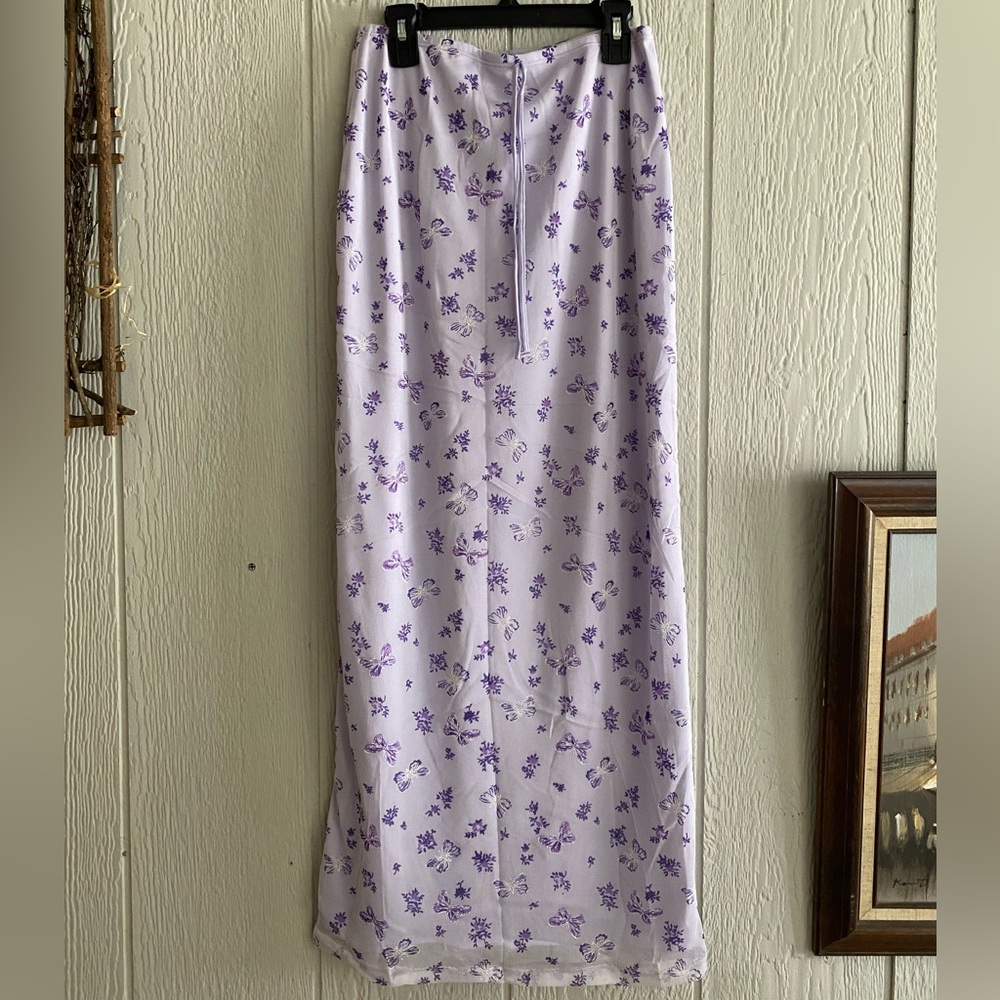 1990s Vtg Step By Step USA Made Lavender Lined Butterfly Feminine MIDI Skirt M